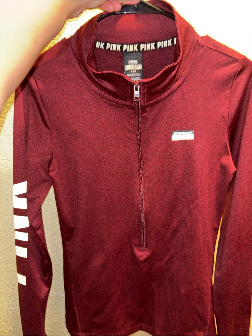 PINK Victoria's Secret Burgundy Half-Zip Long Sleeve Top